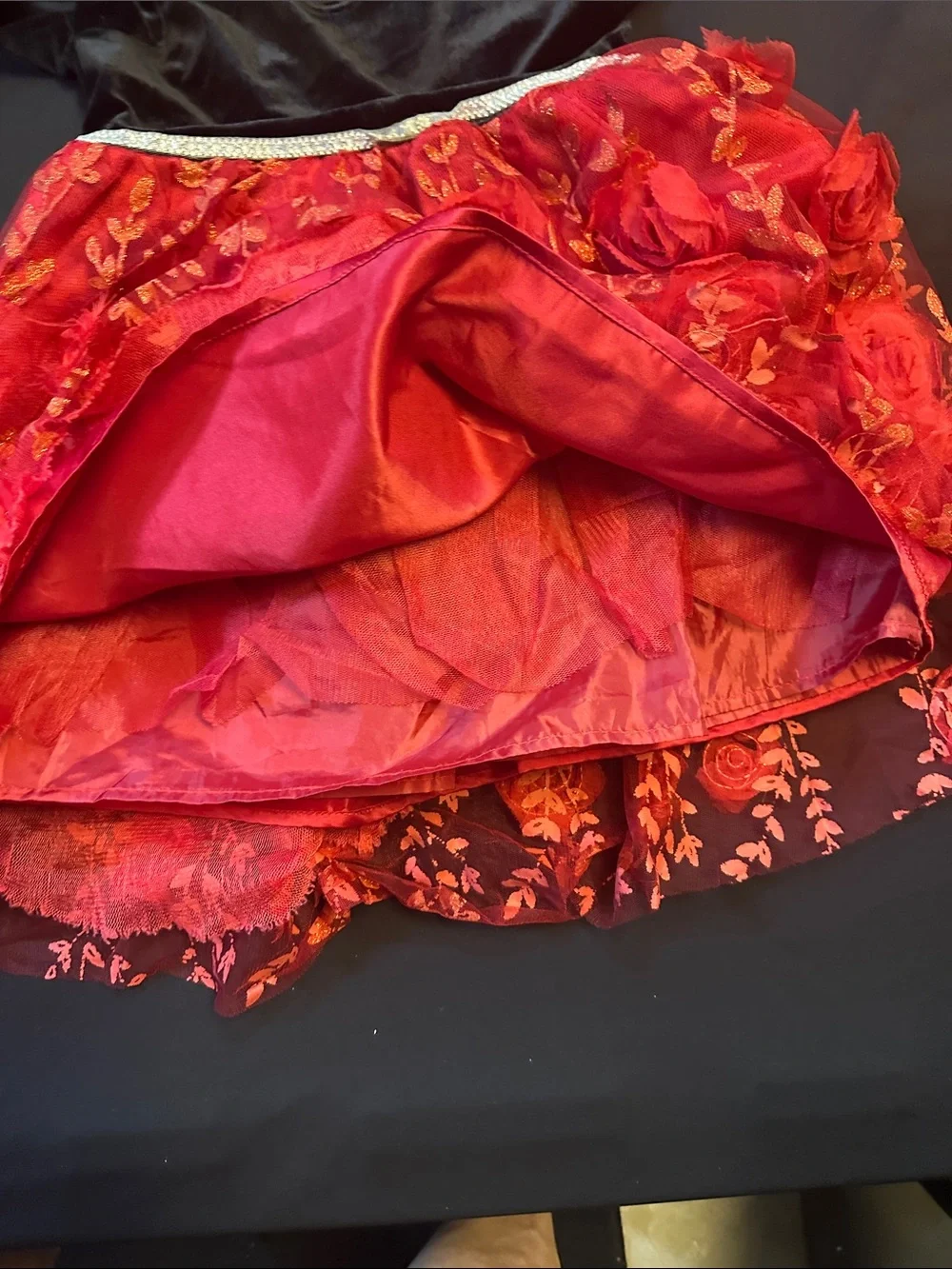 Girls Black & Red Rose Applique Party Dress Blue Beri Boulevard -no purse